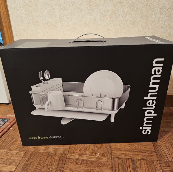 Simplehuman Stainless Steel Frame Dish Rack WHITE / KT1209 Quick Drain - Picture 1 of 13